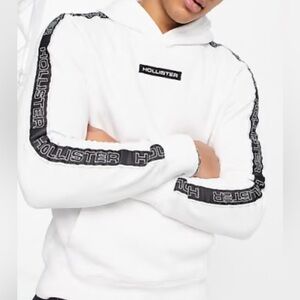 Hollister Hoodie white with sleeve logo taping Sz S
